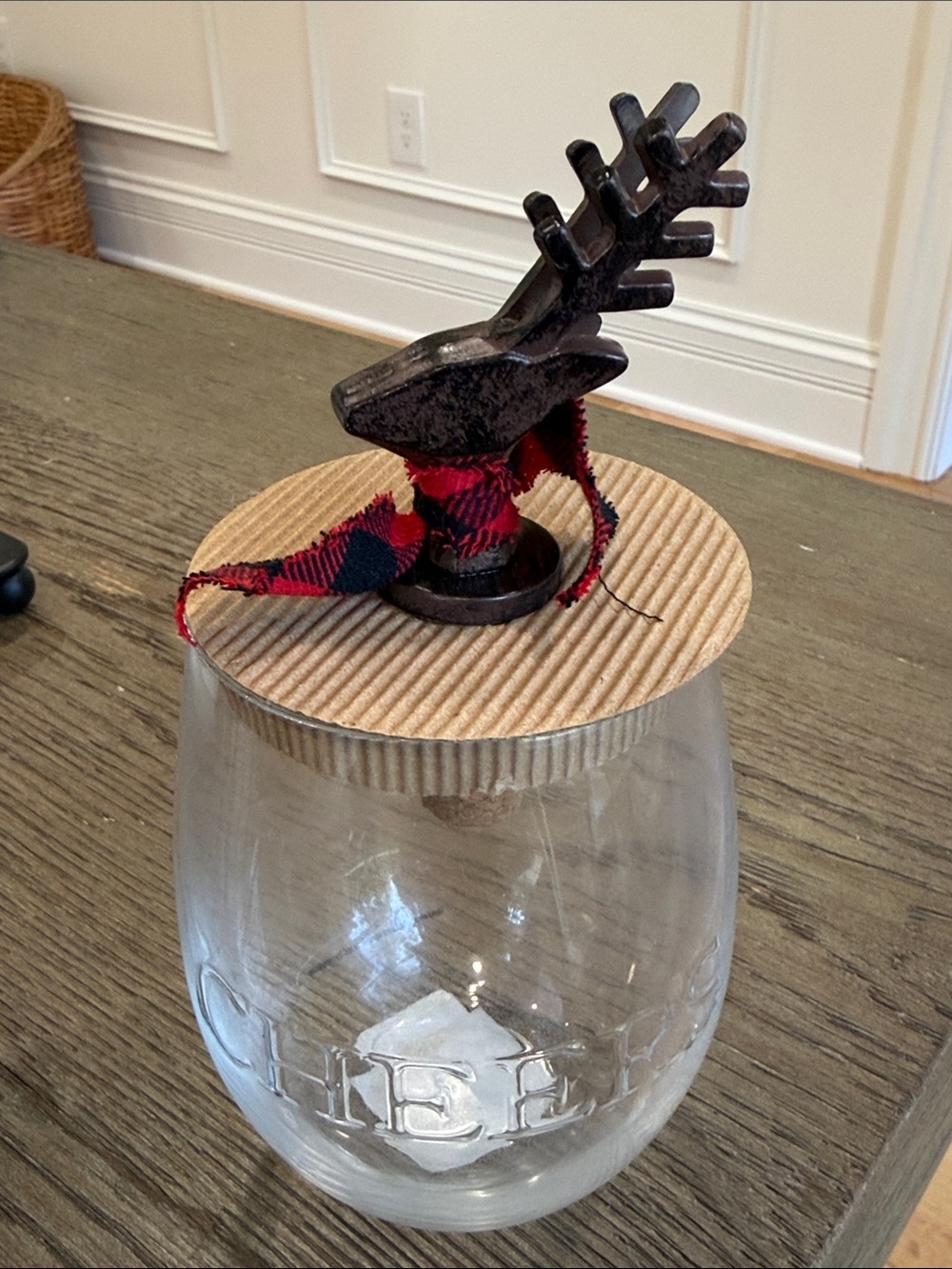 Mud Pie Glass Jar with Corrugated Lid and Black Reindeer Knob